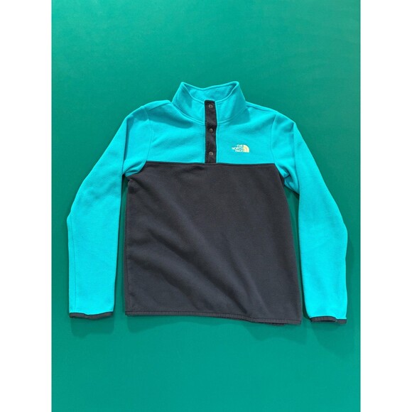 The North Face Boys L Colorblock Snap Fleece Pullover Jacket Blue Teal Black - Picture 1 of 4